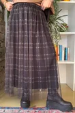 Enid Plaid Tulle Midi Skirt Chocolate